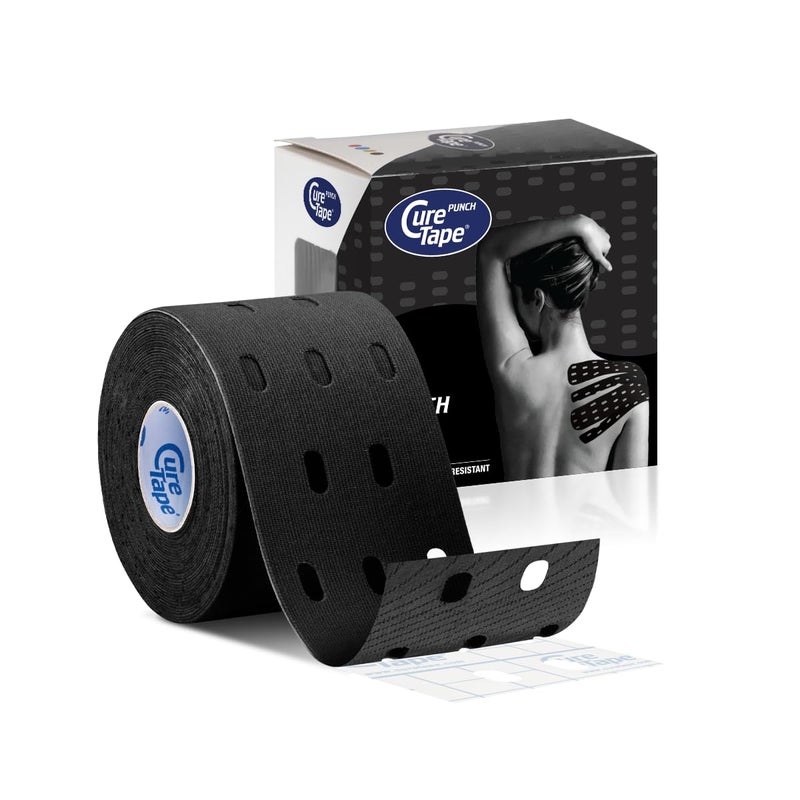 CureTapeÂ® Punch Black | 1 Roll Perforated Kinesiology Tape 5cm x 5m | Lymphatic Drainage | for Joint, Knee, Ankle & Shoulder Pain | Kinesiology Tape for Physical Therapy | Waterproof Medical Tape
